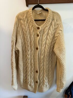 Chunky Cable Knit Button-Front Cardigan - Cream